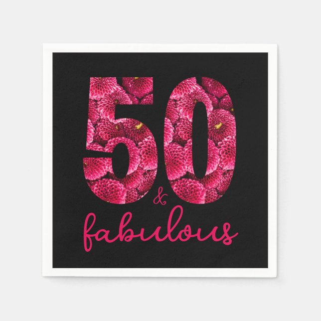 Rosa Blommigt 50 och Fabulous 50:e Födelsedagsfest Pappersservett (Framsidan)