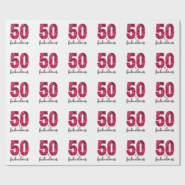 Rosa Blommigt 50 och Fabulous 50:e Födelsedagsfest Presentpapper (Platt)