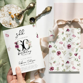 Rosa Blommigt - 60:e Födelsedagsfesten Inbjudningar