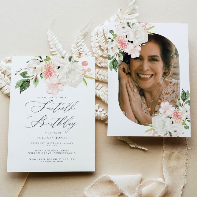 Rosa Blommigt 60 Födelsedagsfest inbjudan (Skapare uppladdad)