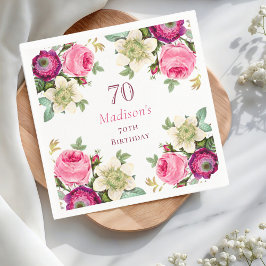 Rosa Blommigt 70:e födelsedagen Pappersservett