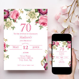 Rosa Blommigt | 70:e födelsedagsinbjudan Inbjudningar