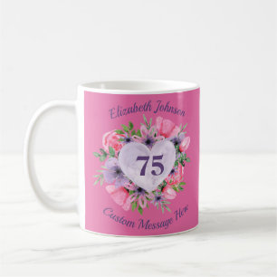 Rosa Blommigt 75:e Birthday Mugg för kvinnor