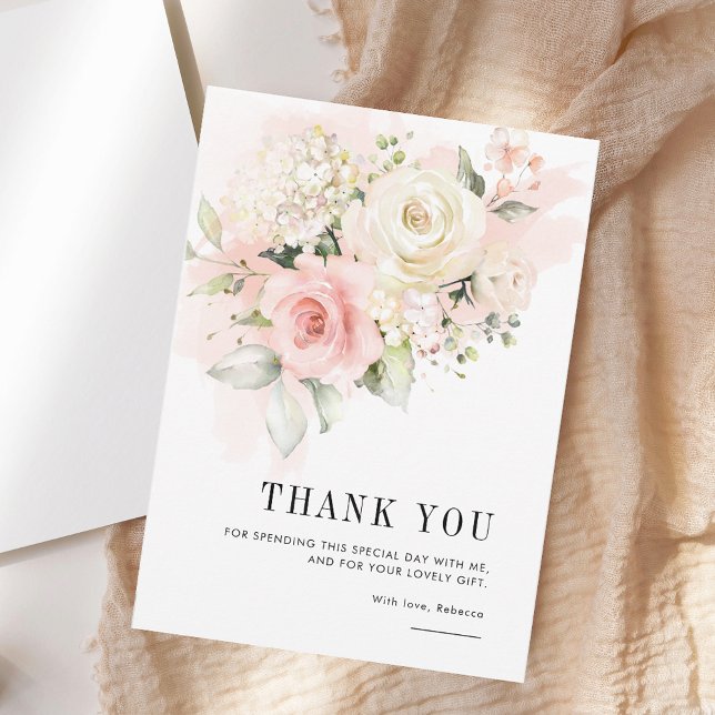 Rosa Blommigt 75:e Födelsedagsfest Tack Kort (Pink Floral 75th Birthday Party Thank You Card)