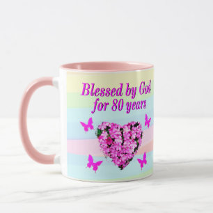 ROSA BLOMMIGT 80 BIRTHDAY GOD'S BLESSINGS MUGG