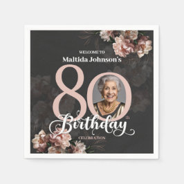 Rosa Blommigt 80:e födelsedagen Pappersservett