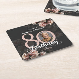 Rosa Blommigt 80:e födelsedagen Underlägg Papper Kvadrat