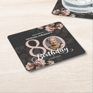 Rosa Blommigt 80:e födelsedagen Underlägg Papper Kvadrat