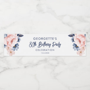Rosa Blommigt 80:e Födelsedagsfesten Firande Vattenflaskor Etikett