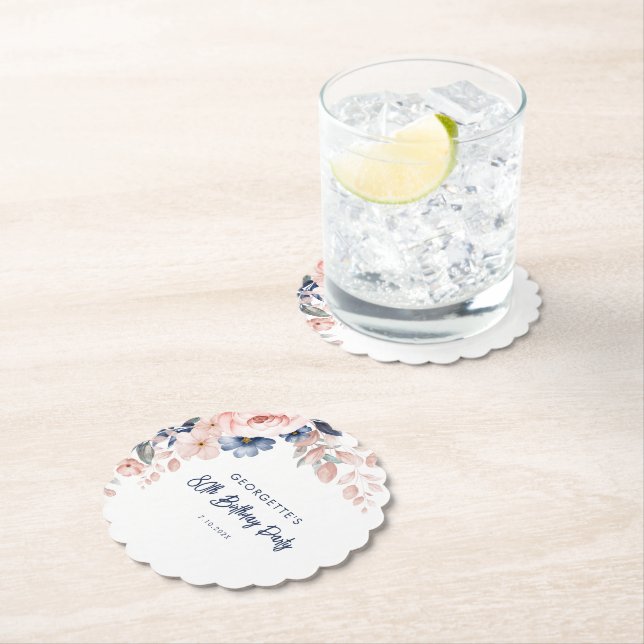 Rosa Blommigt 80:e Födelsedagsfestens skript Underlägg Papper (Insitu)