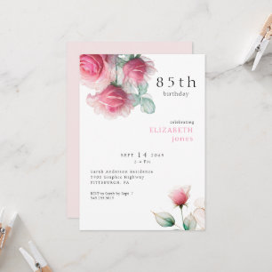 Rosa Blommigt 85:E Födelsedagsfest inbjudan