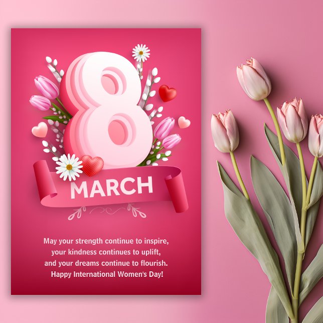 Rosa Blommigt 8 mars Internationell Könsdagen Julkort (Skapare uppladdad)