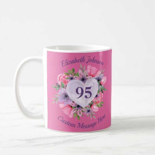 Rosa Blommigt 95:e födelsedag Mugg för kvinnor (Vänster)