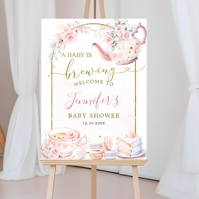 Rosa Blommigt A Baby är Välkomstskylt för brinnand Poster (Skapare uppladdad)