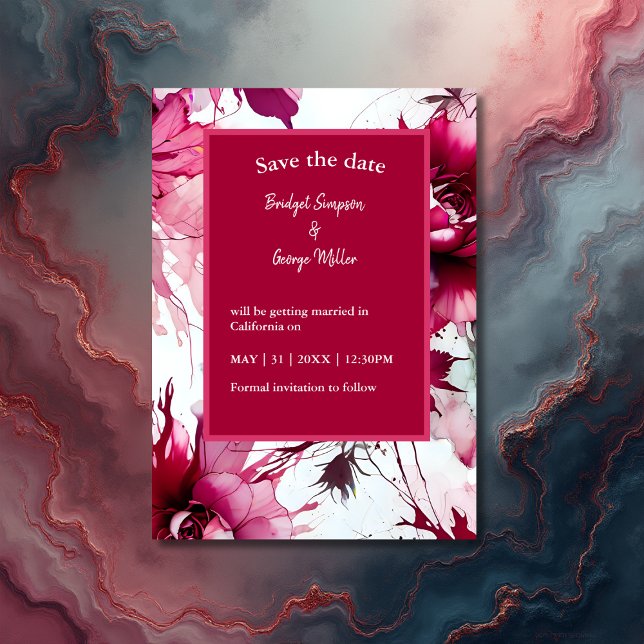 rosa blommigt abstrakt bröllop säkra datumkortet (Skapare uppladdad)