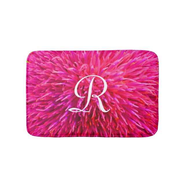 Rosa Blommigt Abstrakt Monogrammed Plush Bath Mat Badrumsmatta (Framsidan)