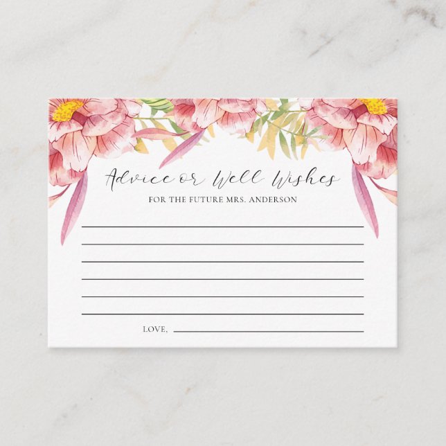 Rosa Blommigt Advise eller Önskemål Möhippa Rådkort (Framsida)