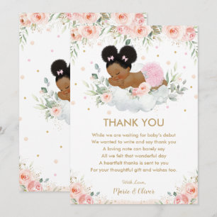 Rosa Blommigt African American Baby Shower Birthda Tack Kort