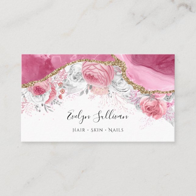 rosa blommigt agate visitkort (Framsida)