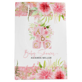 Rosa Blommigt Alphabet Blocks Baby Shower Typograp