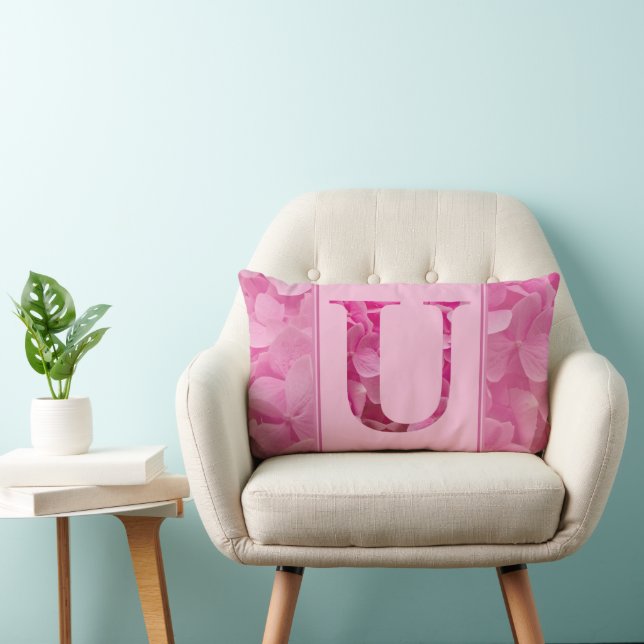 Rosa Blommigt Alphabet Brev "U" Lumbar Pillow Lumbarkudde (Stol)