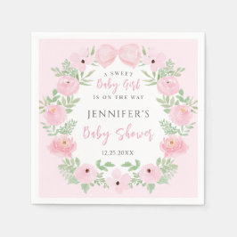 Rosa blommigt andedräkt med söt flicka-dusch pappersservett
