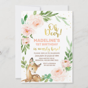 Rosa Blommigt andedräkt OH Hjort Birthday Bjud Inbjudningar