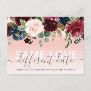 Rosa Blommigt Andra Bröllop-typografifoto med datu Meddelande Vykort