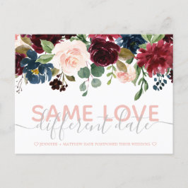 Rosa Blommigt Andra Bröllop-typografifoto med datu Meddelande Vykort