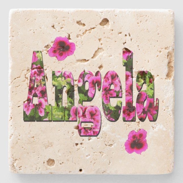 Rosa Blommigt Angela Namn Logotyp Stenunderlägg (Framsidan)