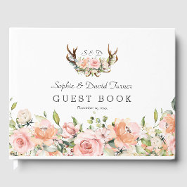 Rosa Blommigt Antlers Monogram Bröllop Gästböcker