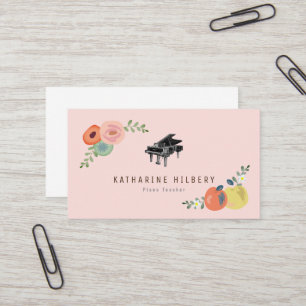 Rosa Blommigt Apple Piano Teacher Affärskort Visitkort