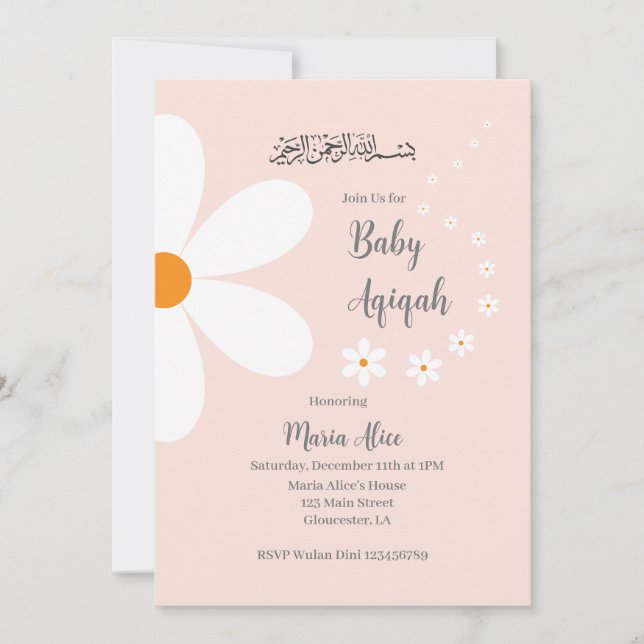 rosa blommigt aqiqah inbjudningar (Framsida)