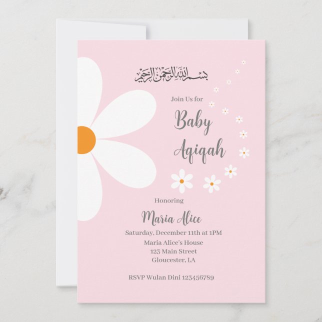 rosa blommigt aqiqah inbjudningar (Framsida)