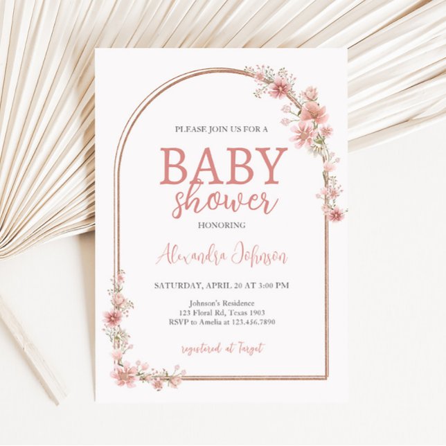  Rosa Blommigt Arch Baby Shower Inbjudningar (Pink Flowers Arch Baby Shower Invitation)