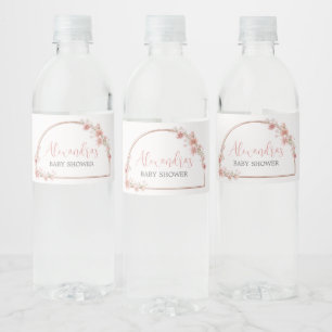 Rosa Blommigt Arch Baby Shower Vattenflaskor Etikett