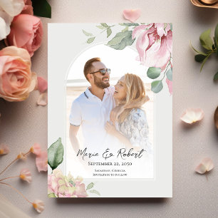 Rosa Blommigt Arch Bröllop Elegant Spara Datumet