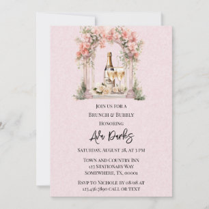Rosa Blommigt Arch Champaign Brunch & Bubly Inbjudningar