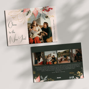 Rosa Blommigt Arch Chef för nyår 5-foto Julkort