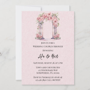 Rosa Blommigt Arch Church Bröllop Par Shower Inbjudningar
