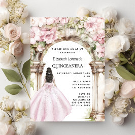 Rosa blommigt Arch dress Quinceanera Inbjudan Vykort
