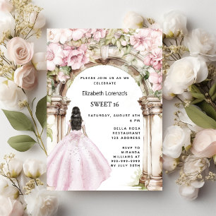 Rosa blommigt Arch dress Sweet 16 Inbjudan Vykort