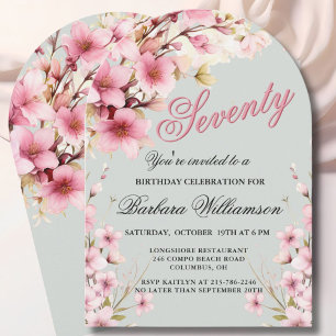 Rosa Blommigt Arch Elegance 70:e Födelsedagsfesten Inbjudningar