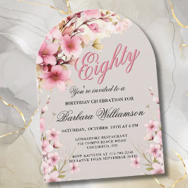 Rosa Blommigt Arch Elegance 80:e Födelsedagsfesten Inbjudningar