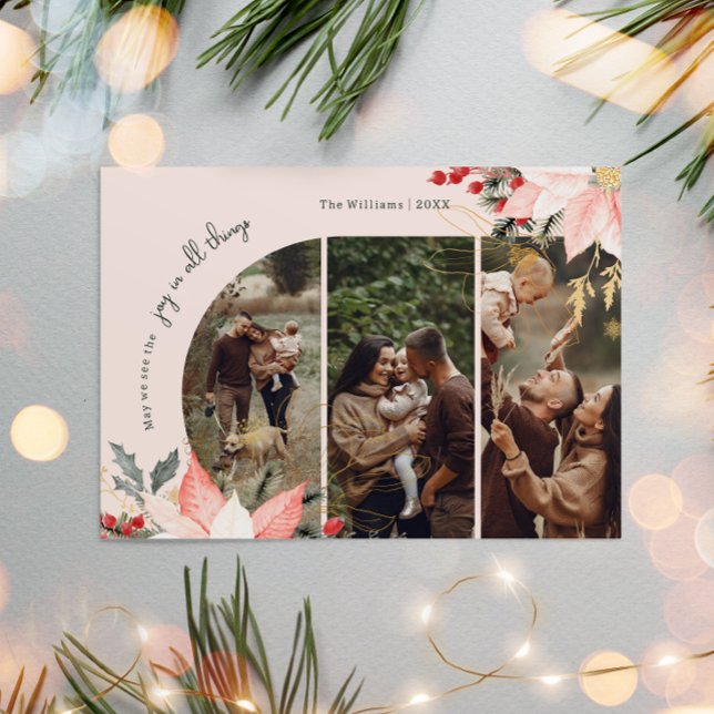 Rosa Blommigt Arch Joy in All Sak Tre foto Julkort (Skapare uppladdad)