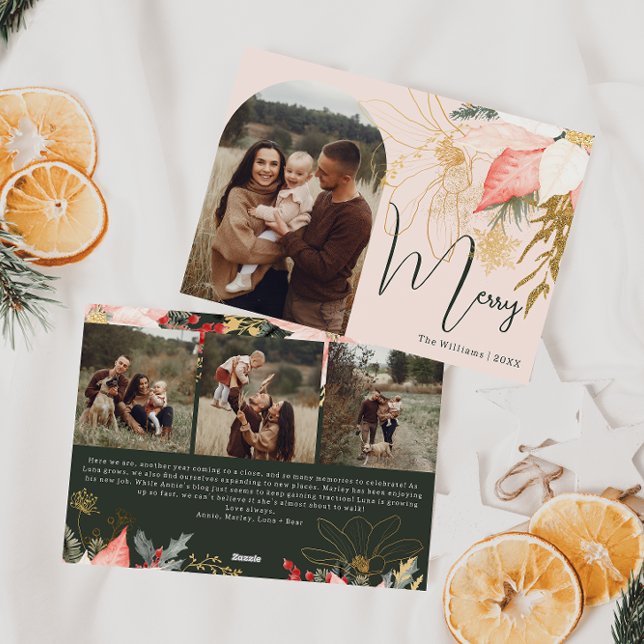 Rosa Blommigt Arch Oh Merry Four Photo Helgdag Car Julkort (Skapare uppladdad)