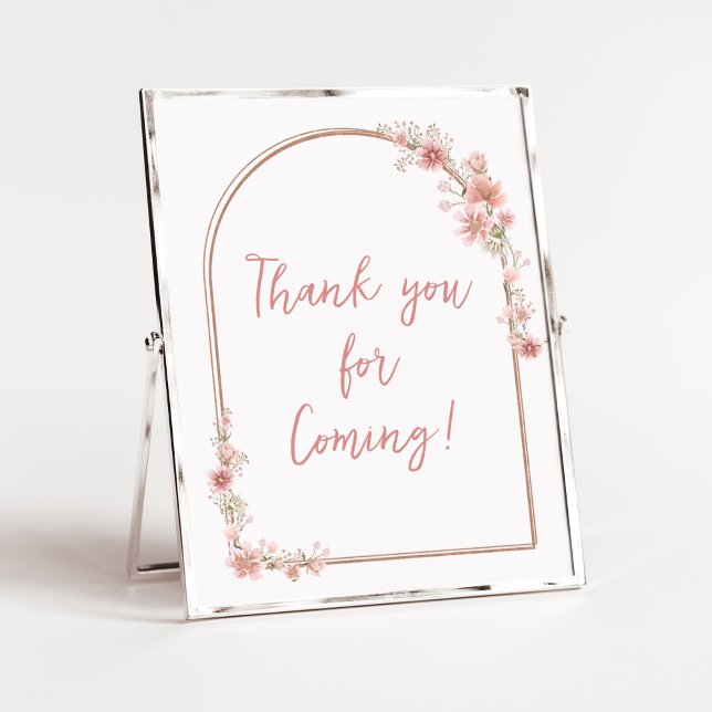 Rosa Blommigt Arch Tack för att du kom Poster (Pink Flowers Arch Baby Shower Thank you for Coming Sign)