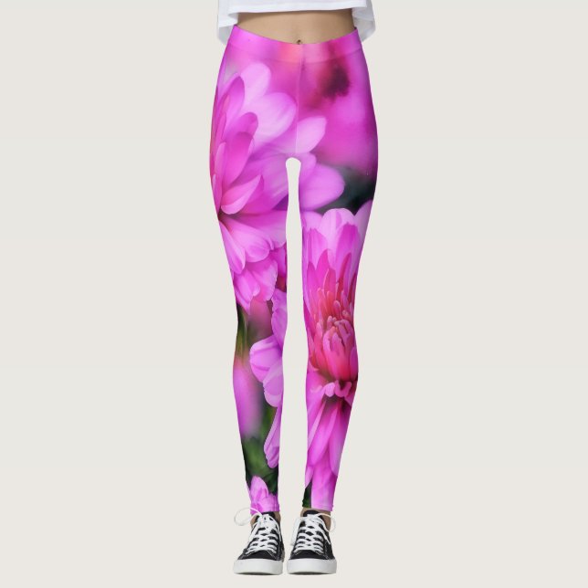 Rosa Blommigt Art Leggings (Framsida)