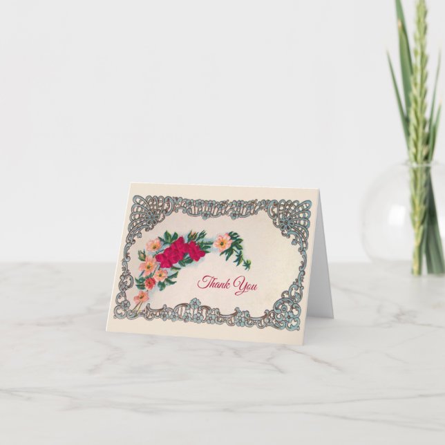 Rosa Blommigt Art nouveau Tack, ditt kort (Framsida)