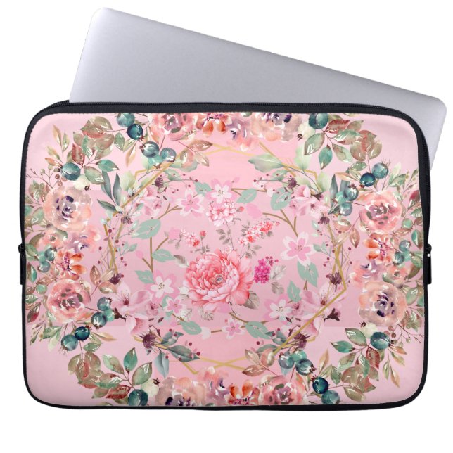 Rosa Blommigt Art, Rosa Blommigt Utandning Laptop Fodral (Framsidan)